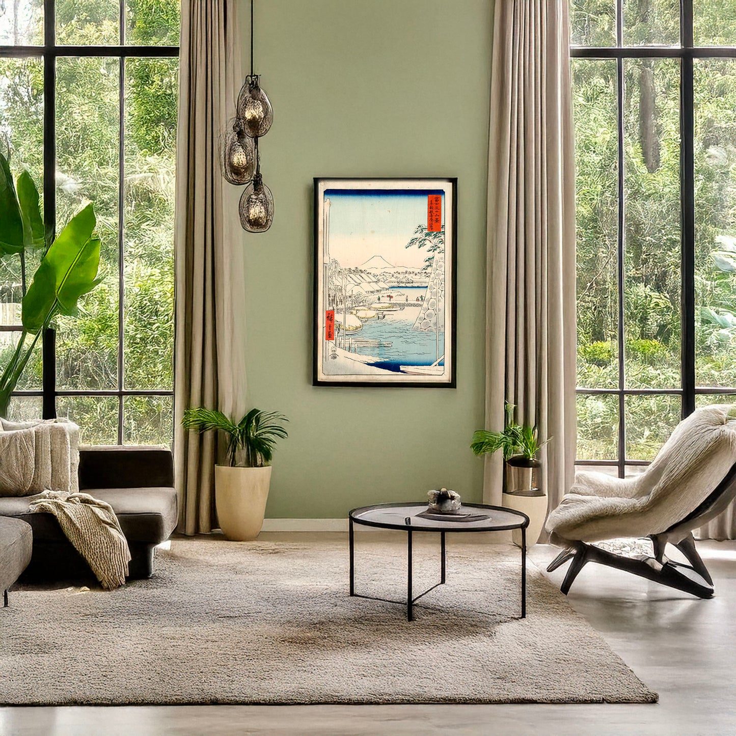 A picture of Tōto sukiyabashi, a mockup of the print leaning against a wall