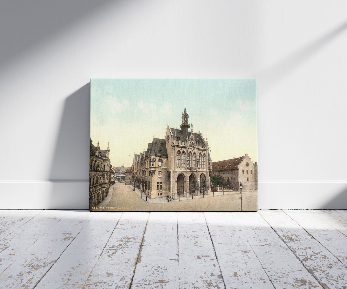 A picture of Town hall, Erfurt, Thuringia, Germany, a mockup of the print leaning against a wall