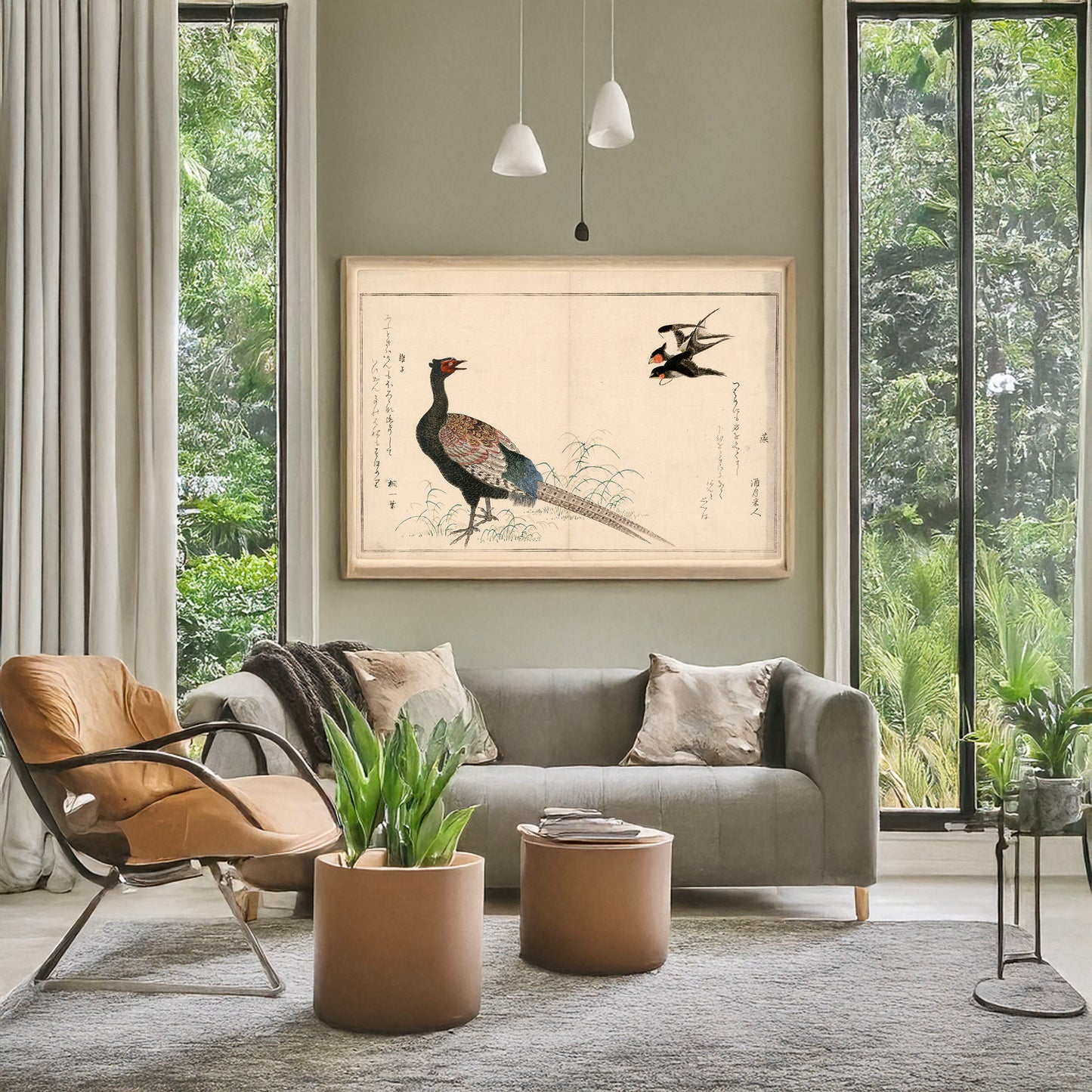 A picture of Tsubakura kiji, a mockup of the print leaning against a wall