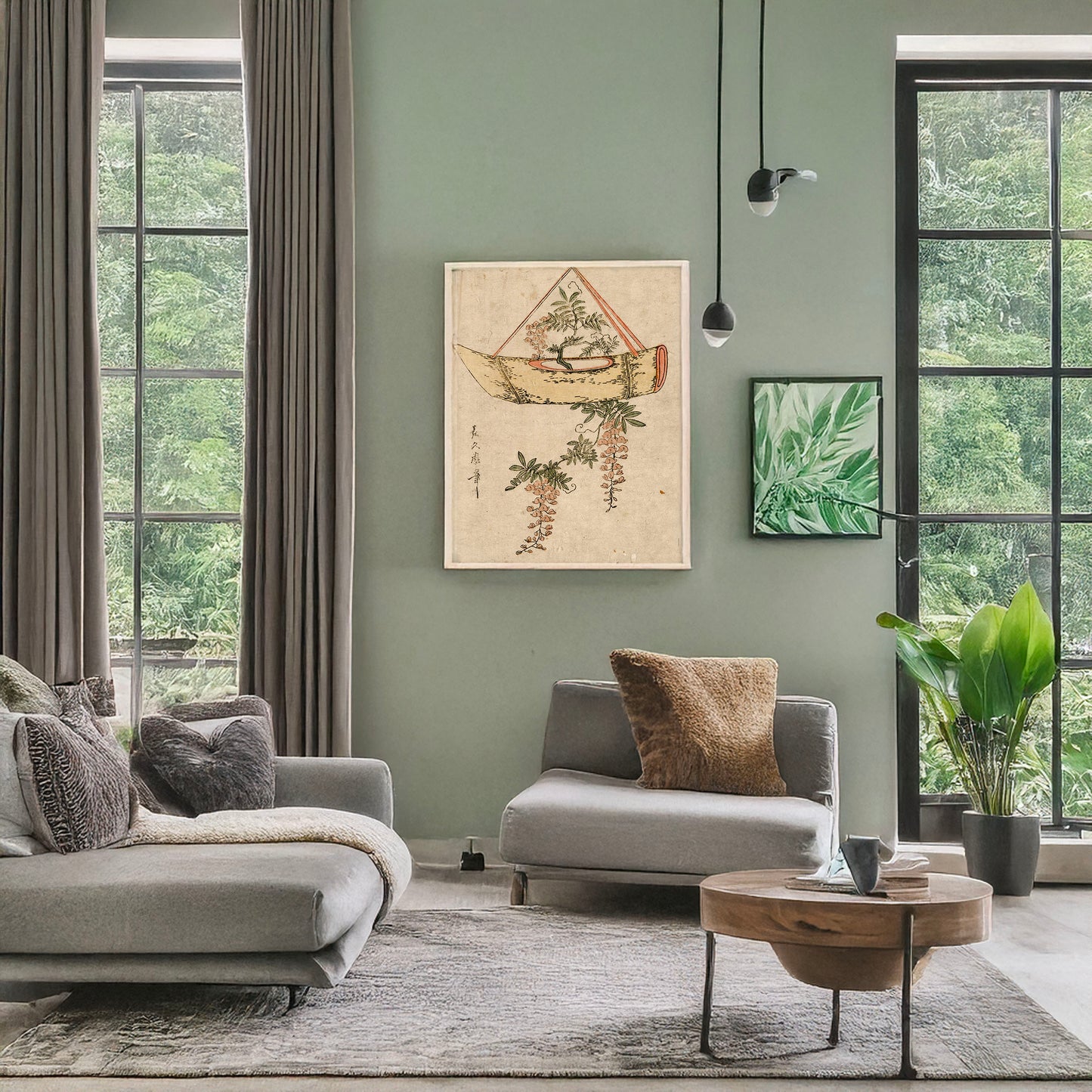 A picture of Tsuribune no fuji, a mockup of the print leaning against a wall