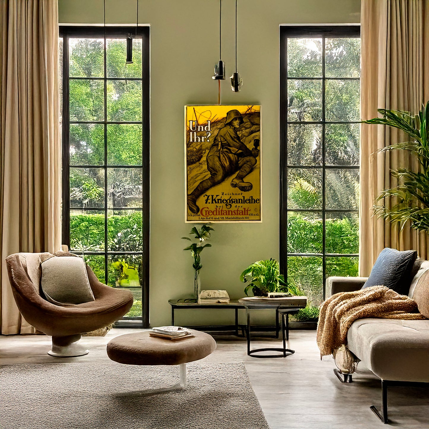 A picture of Und Ihr? Zeichnet 7. Kriegsanleihe, a mockup of the print leaning against a wall