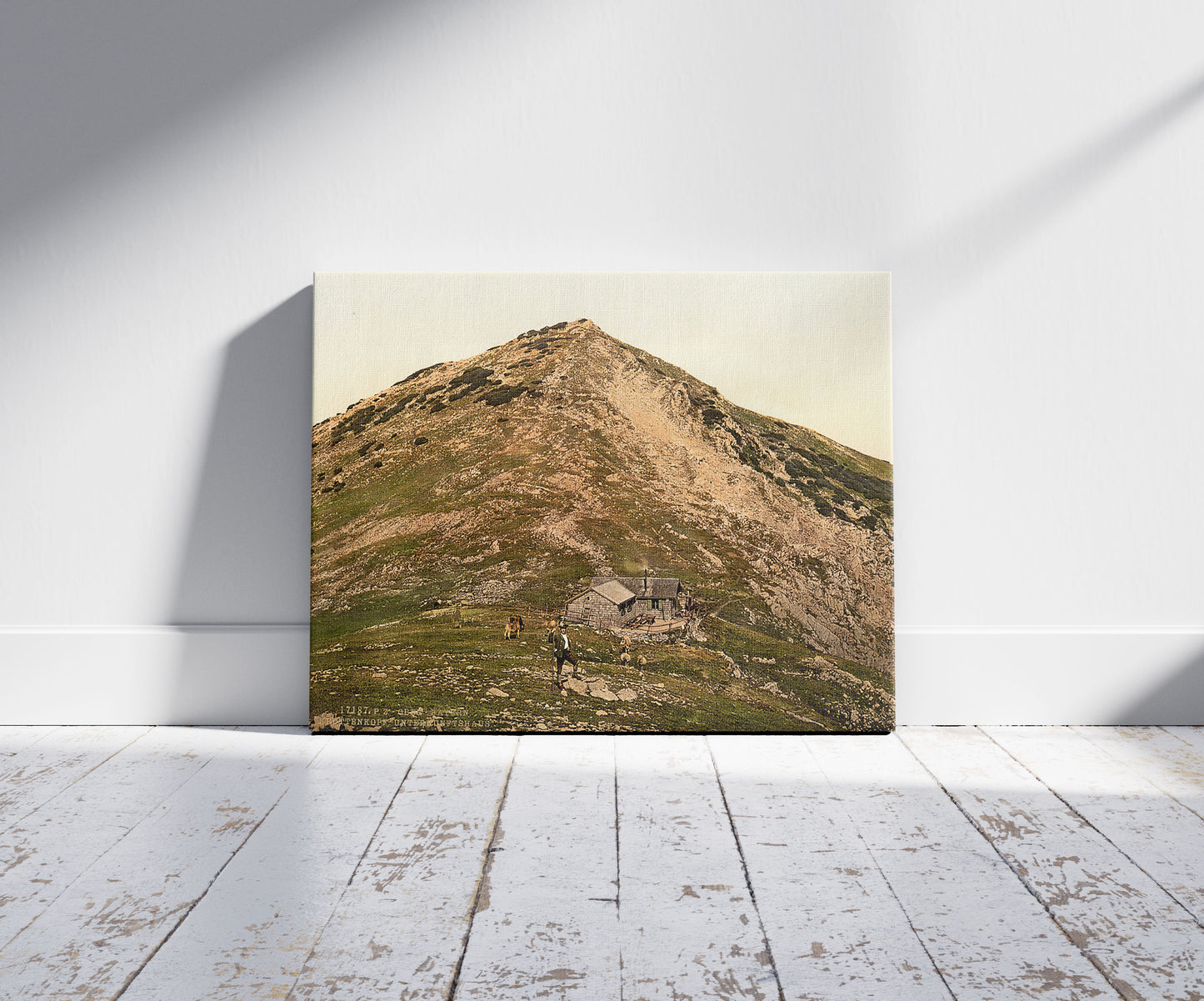 A picture of Unterkunfhaus, Krottenkopf, Upper Bavaria, Germany, a mockup of the print leaning against a wall