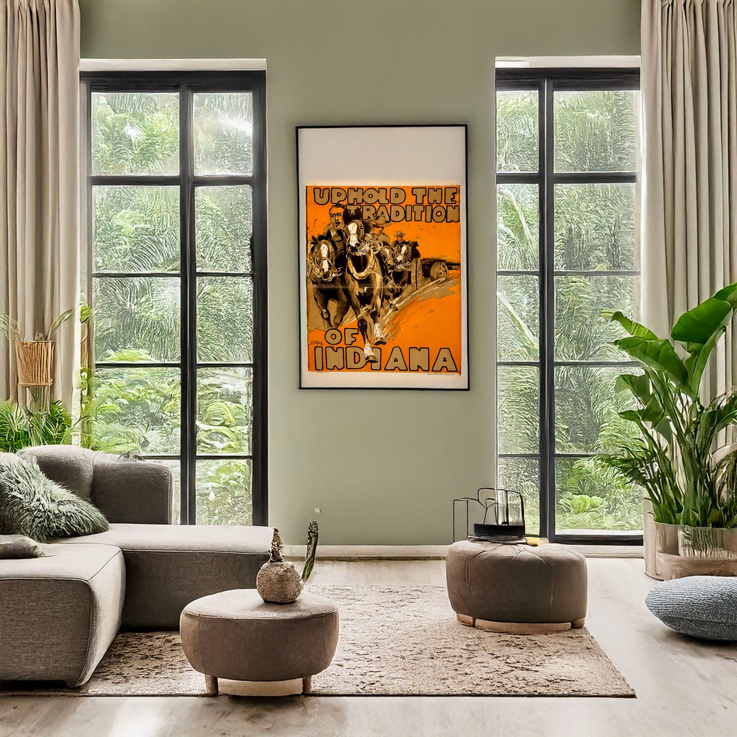 A picture of Uphold the tradition of Indiana, a mockup of the print leaning against a wall