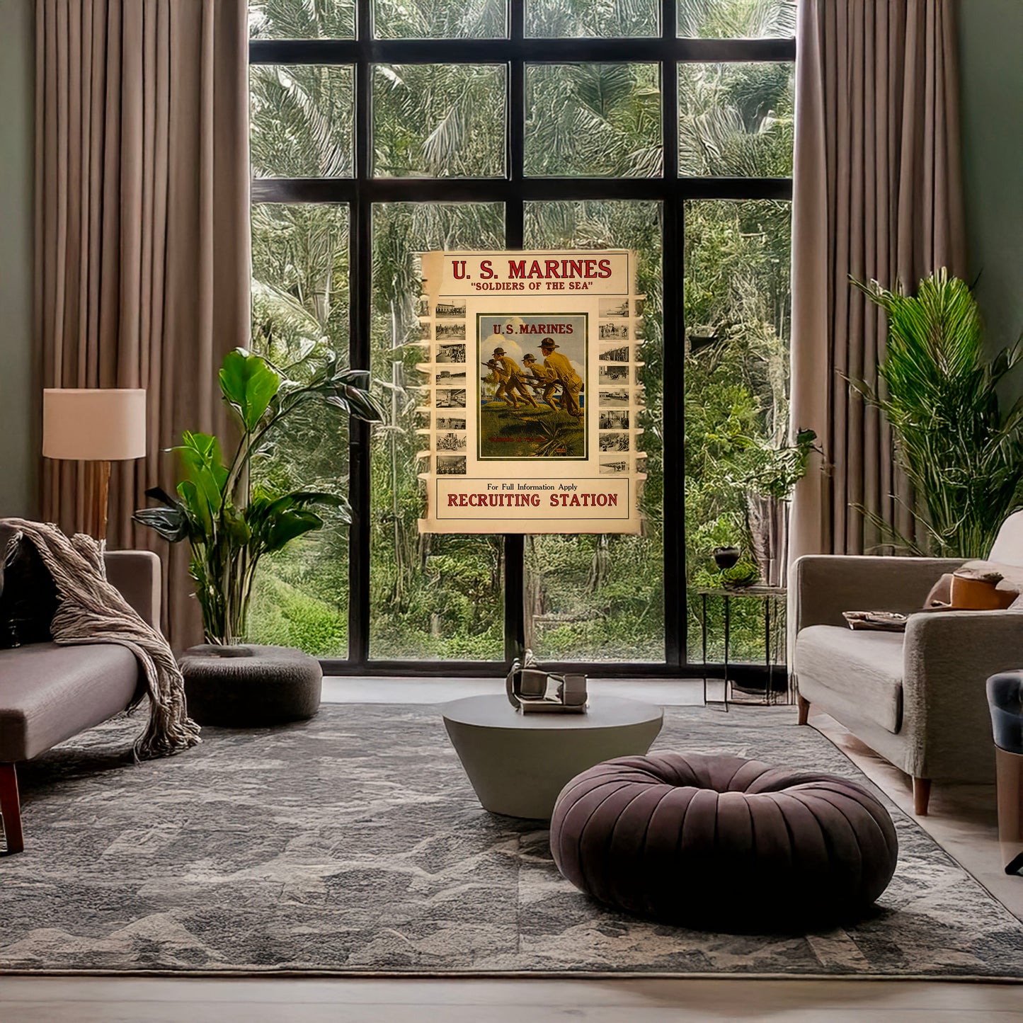 A picture of U.S. Marines - "Soldiers of the sea", a mockup of the print leaning against a wall