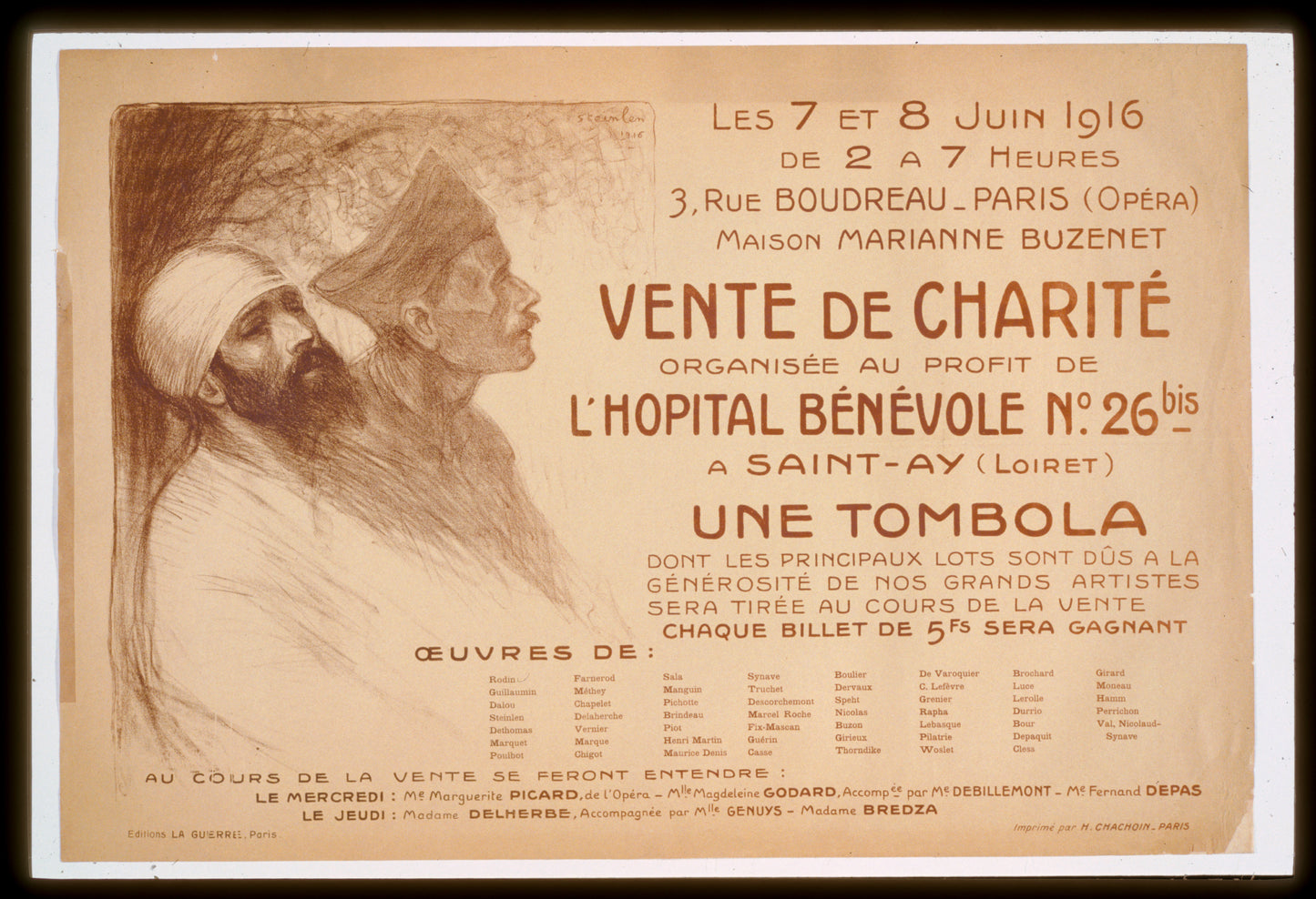 A picture of Vente de charité organisée au profit de l'hôpital bénévole . . .