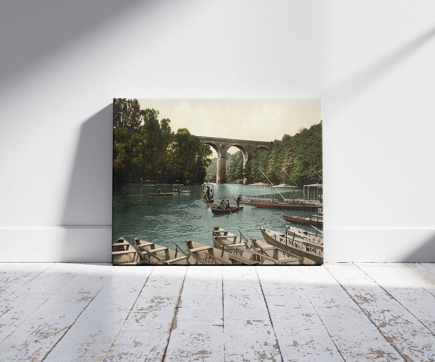 A picture of Viaduct, Gorlitz, Silesia, Germany, a mockup of the print leaning against a wall