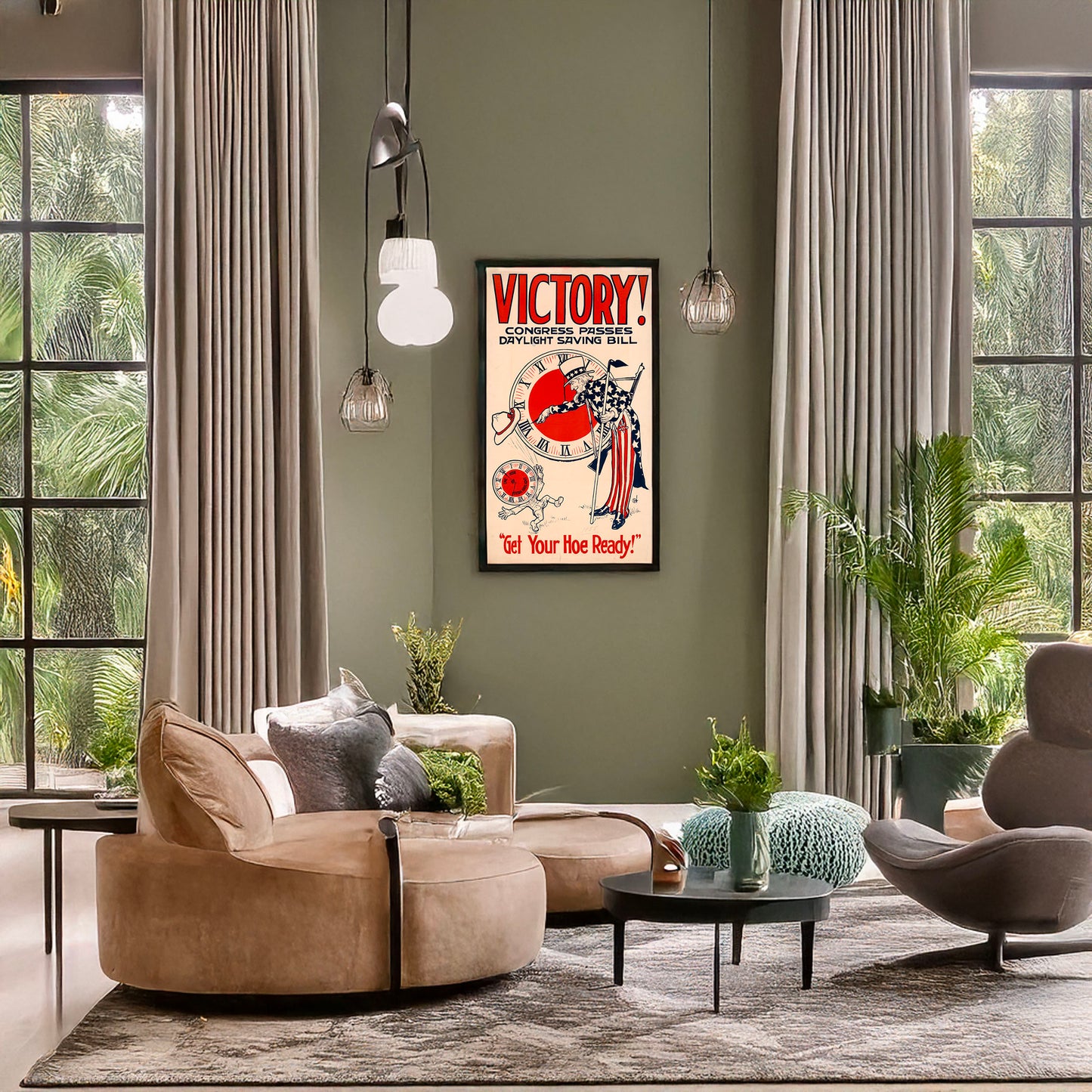 A picture of Victory! Congress passes daylight saving bill, a mockup of the print leaning against a wall