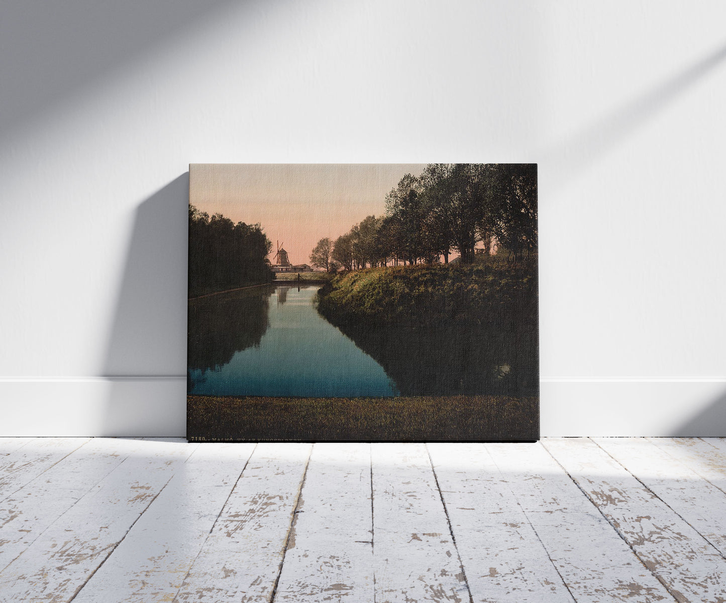 A picture of View in the Kungsparken, Malmö, Sweden, a mockup of the print leaning against a wall