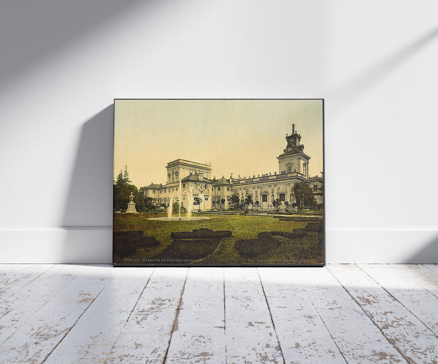 A picture of Vilanow, Wilanow, Castle, I, Warsaw, Poland, a mockup of the print leaning against a wall