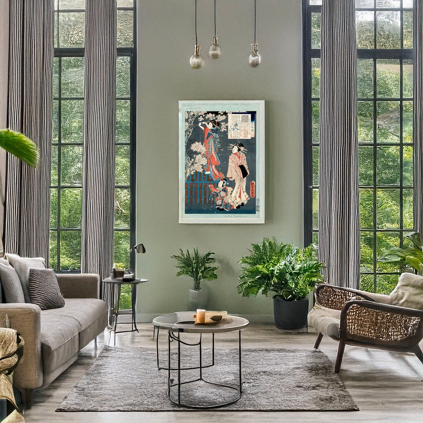 A picture of Wakamurasaki no hanashi, a mockup of the print leaning against a wall