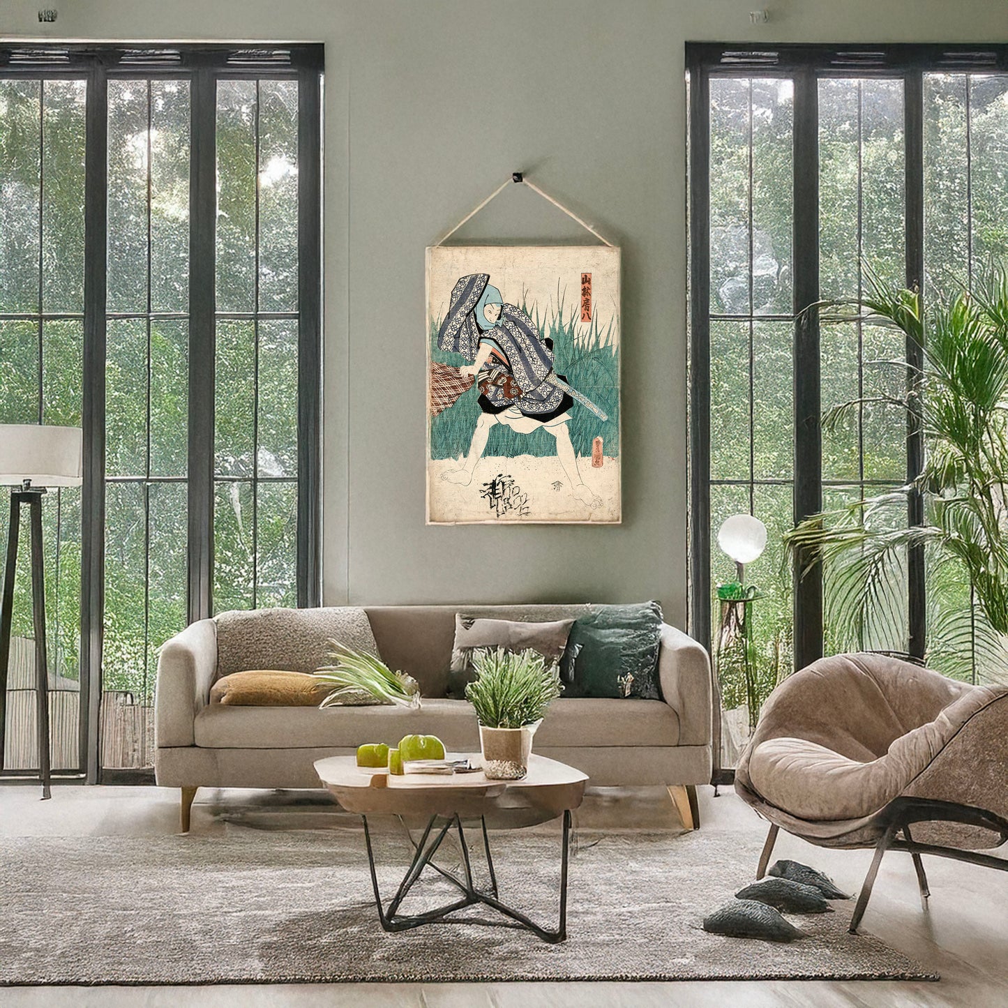 A picture of Yamabayashi fusahachi, a mockup of the print leaning against a wall