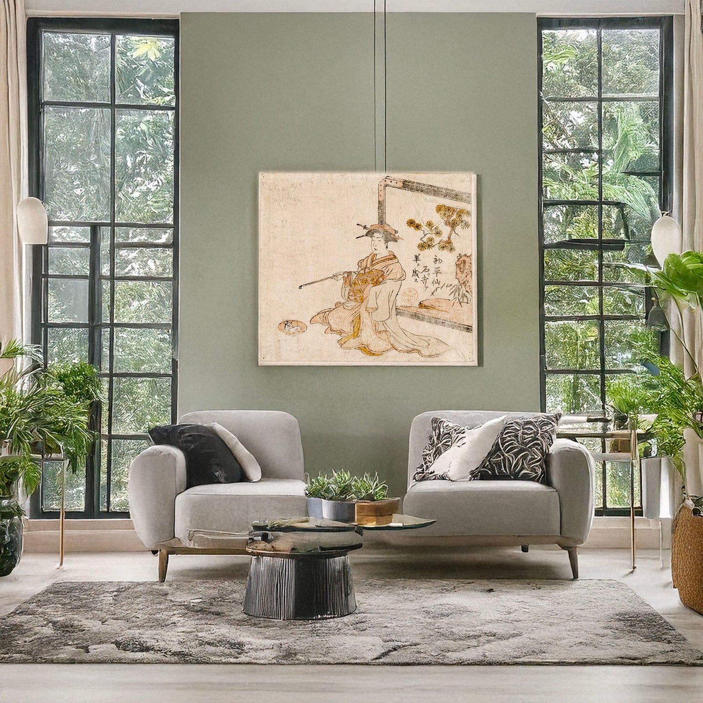 A picture of Yatsushi kōshohei, a mockup of the print leaning against a wall