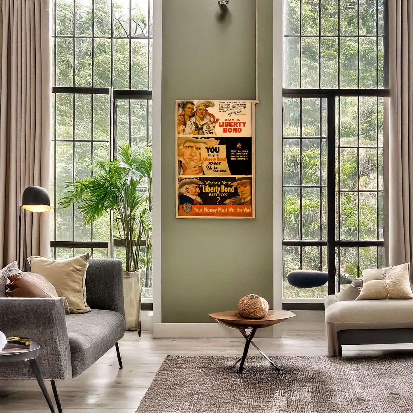 A picture of You buy a Liberty Bond to-day, I'll do the rest, a mockup of the print leaning against a wall