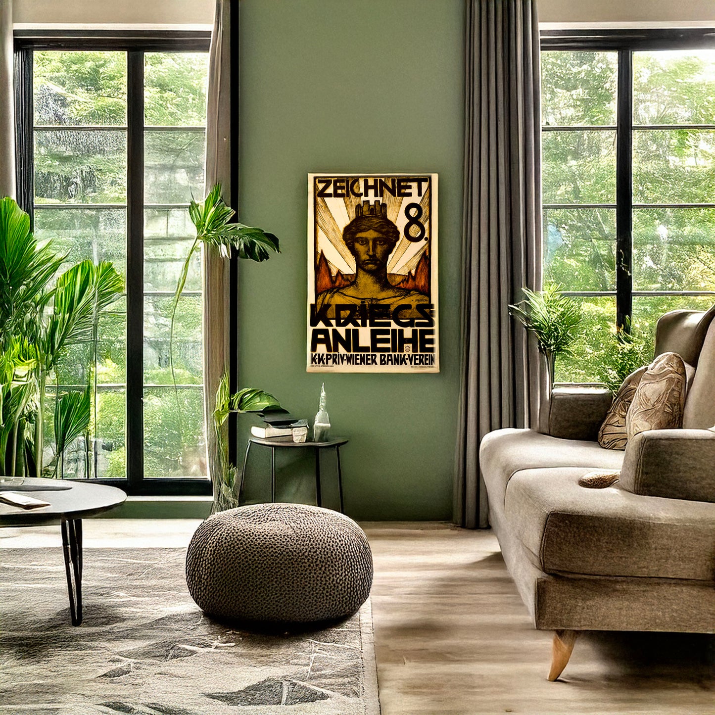 A picture of Zeichnet 8. Kriegsanleihe, a mockup of the print leaning against a wall