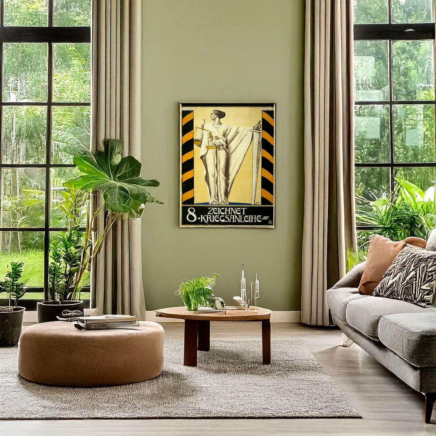 A picture of Zeichnet 8. Kriegsanleihe, a mockup of the print leaning against a wall