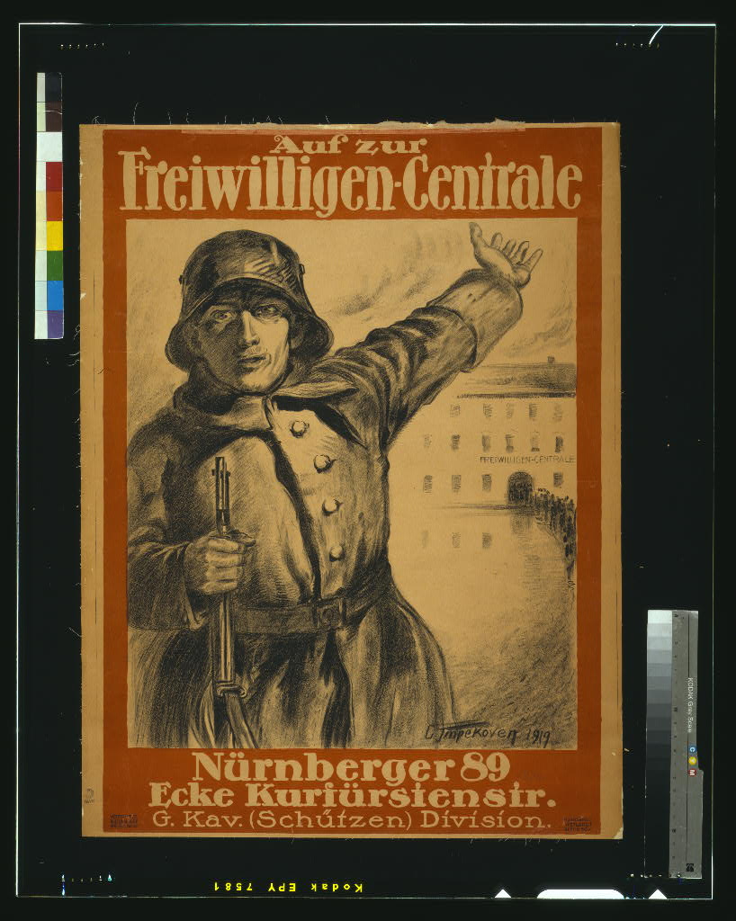 A picture of Auf zur Freiwilligen-Centrale, Nürnberger 89, Ecke Kurfürstenstr., G. Kav. (Schützen) Division