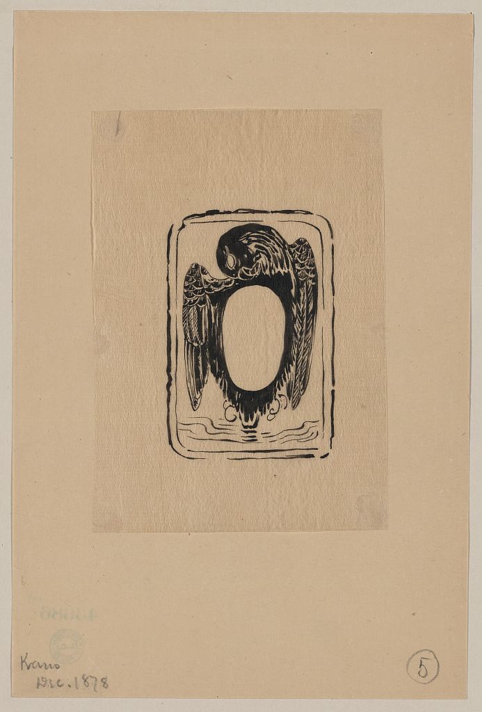 A picture of Bird crest or bookplate with opening for text or portrait