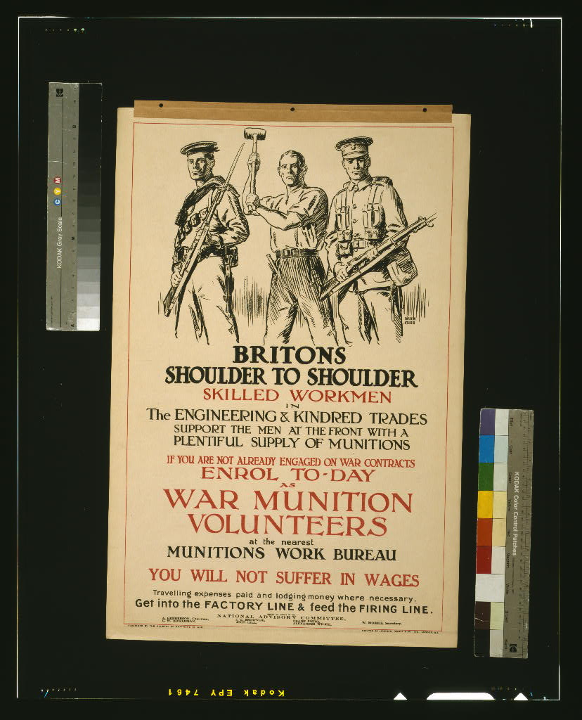 A picture of Britons, shoulder to shoulder. ... Get into the factory line & feed the firing line