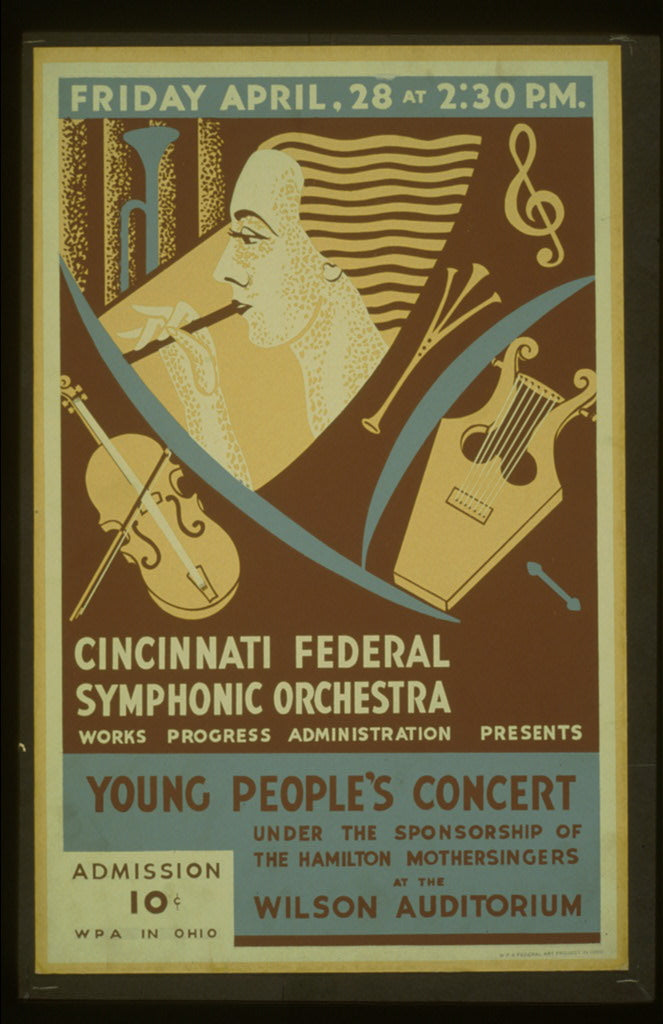 A picture of Cincinnati Federal Symphonic Orchestra, Works Progress Administration presents young people's concert under the sponsorship of the Hamilton Mothersingers at the Wilson Auditorium