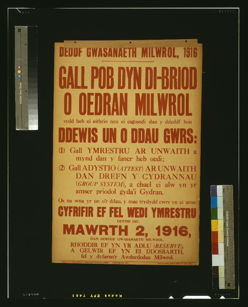 A picture of Deddf gwasanaeth milwrol, 1916 ...