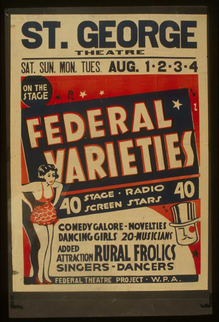 A picture of Federal Varieties 40 stage, radio, screen stars : Comedy galore - novelties - dancing girls - 20 musicians : Added attraction Rural frolics : Singers - dancers.