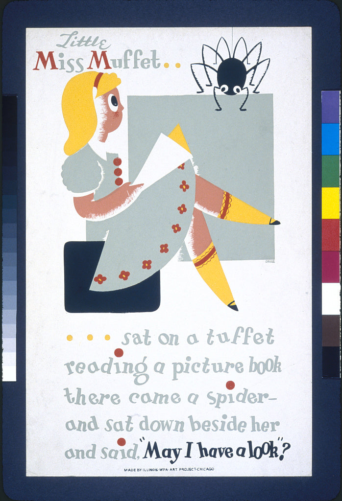 A picture of Little Miss Muffet ... reading a picture book ...