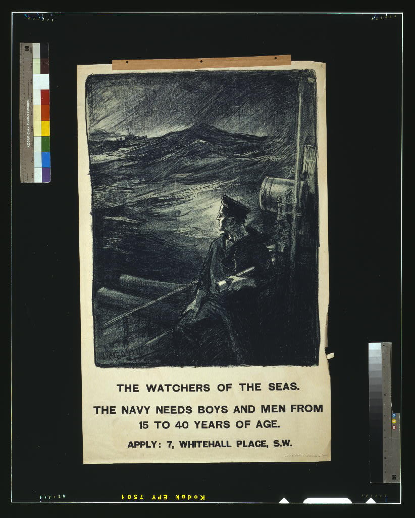A picture of The watchers of the seas. The navy needs boys and men from 15 to 40 years of age