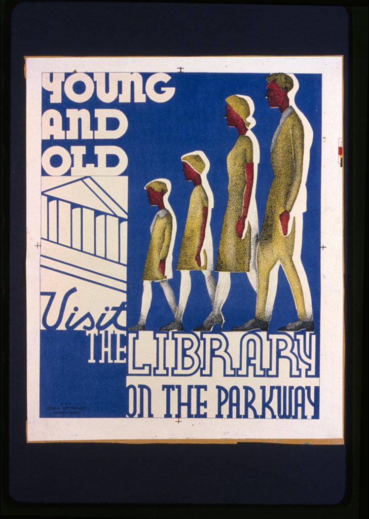 A picture of Young and old visit the library on the parkway