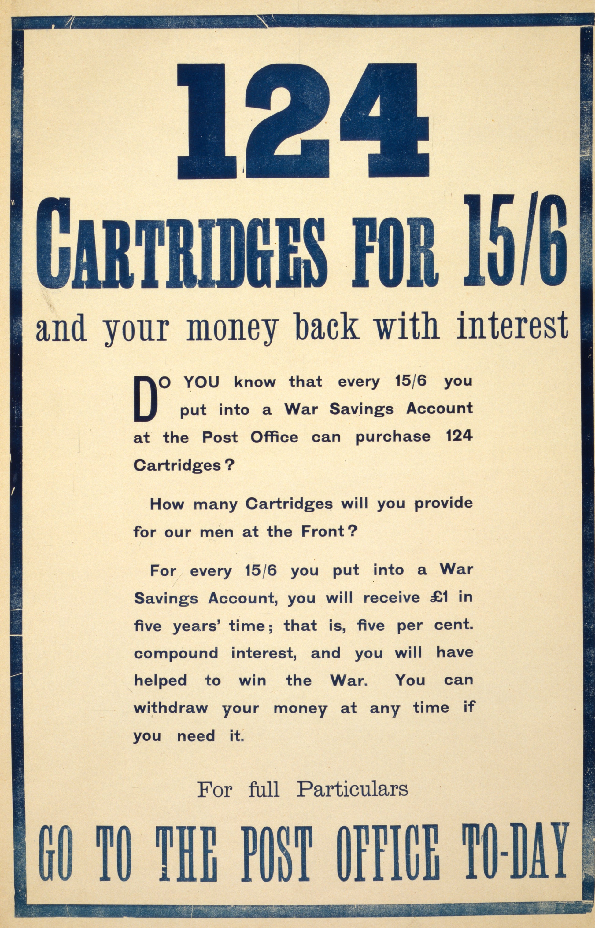 A picture of 124 cartridges for 15/6 and your money back with interest