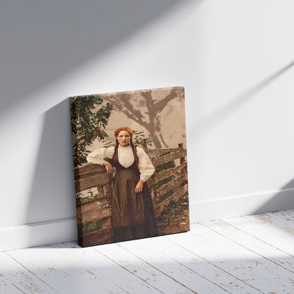 A picture of A girl of Voss, Hardanger Fjord, Norway, a mockup of the print leaning against a wall