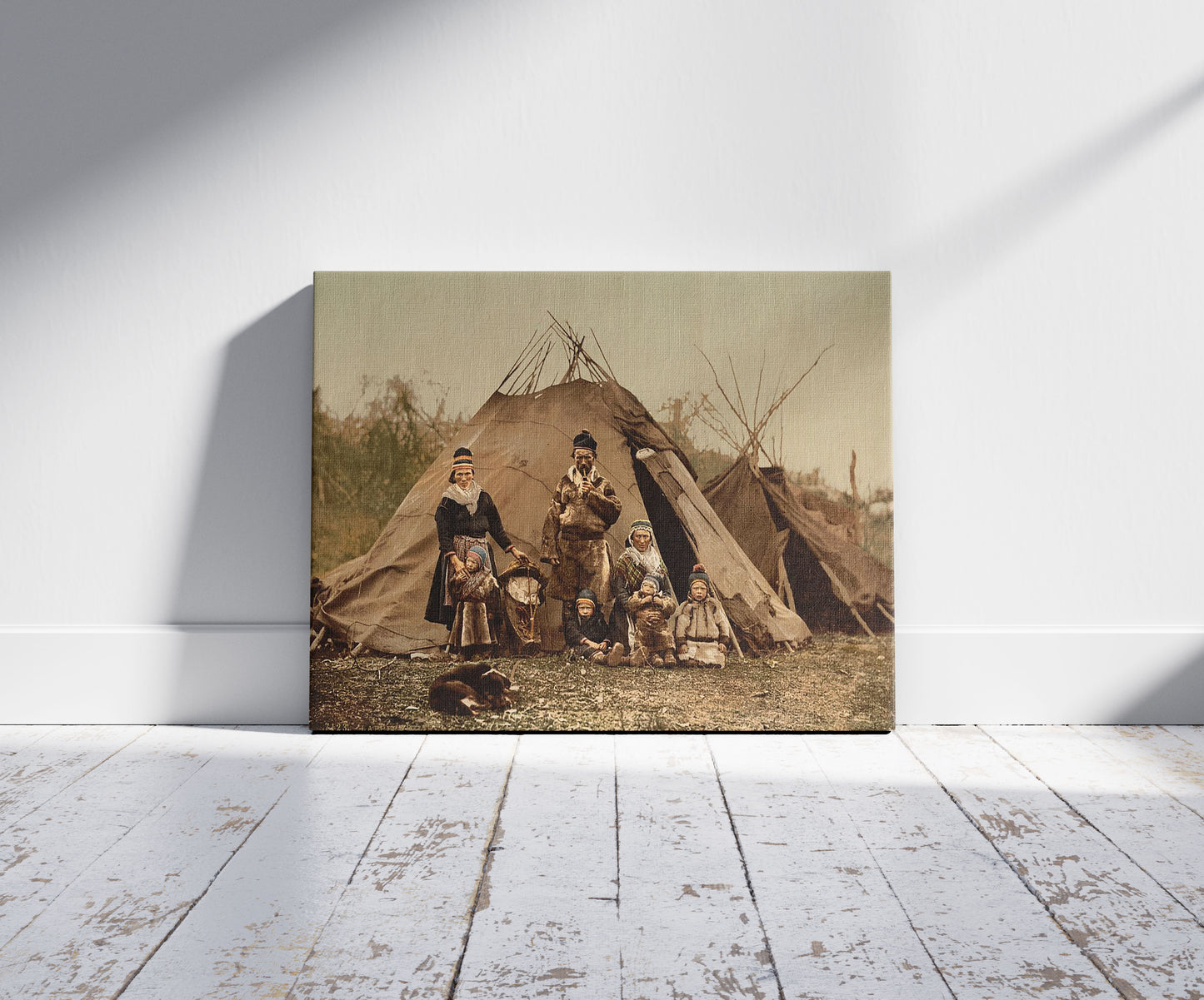 A picture of A Lapp family, Norway, a mockup of the print leaning against a wall