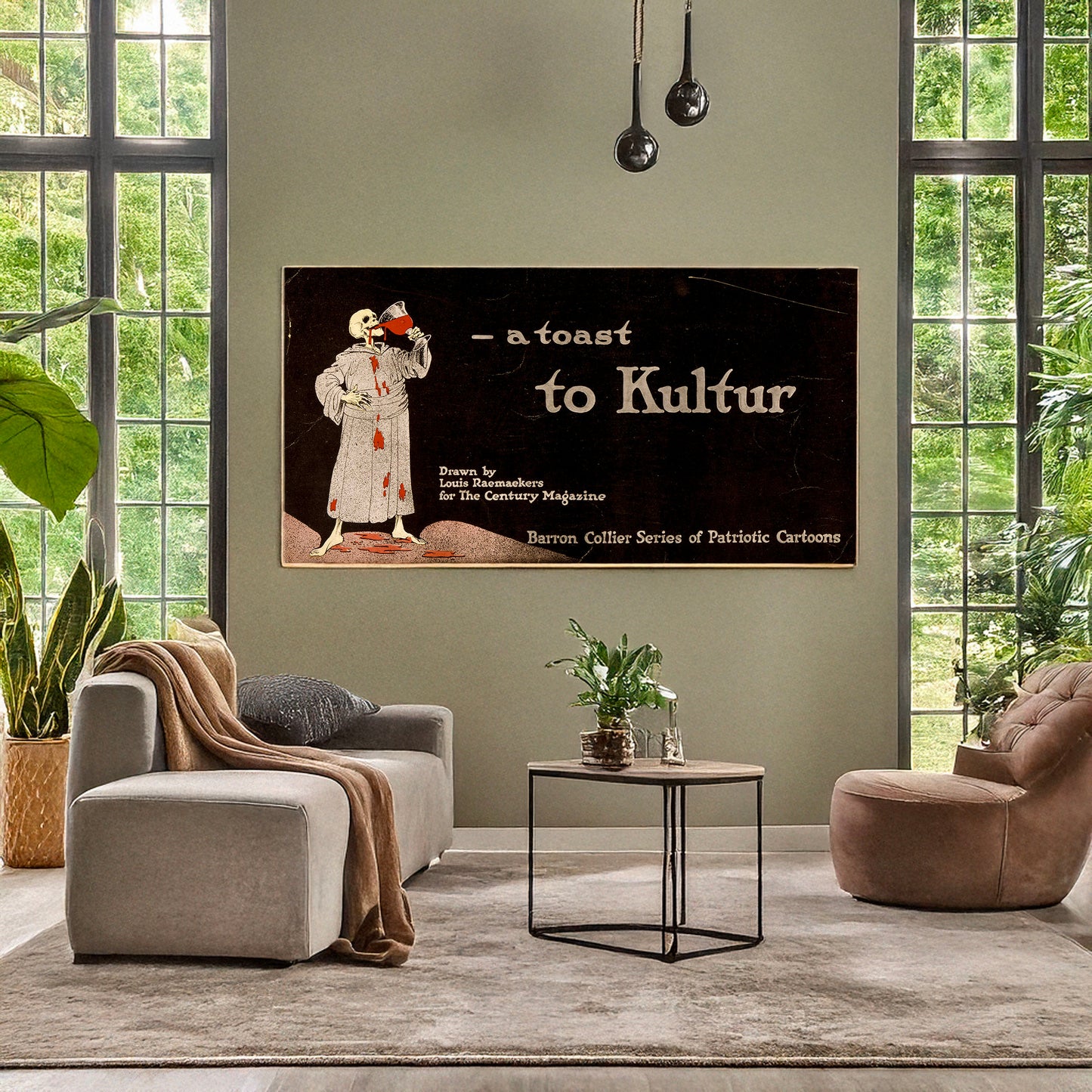 A picture of A toast to Kultur, a mockup of the print leaning against a wall