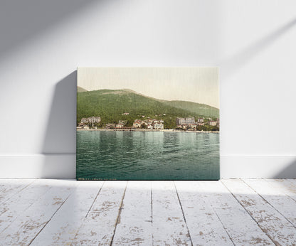 A picture of Abbazia, from the sea, Istria, Austro-Hungary, a mockup of the print leaning against a wall