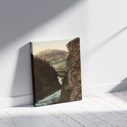 A picture of Airolo, gorges of the Stalvedro and Airolo, St. Gotthard Railway, Switzerland, a mockup of the print leaning against a wall