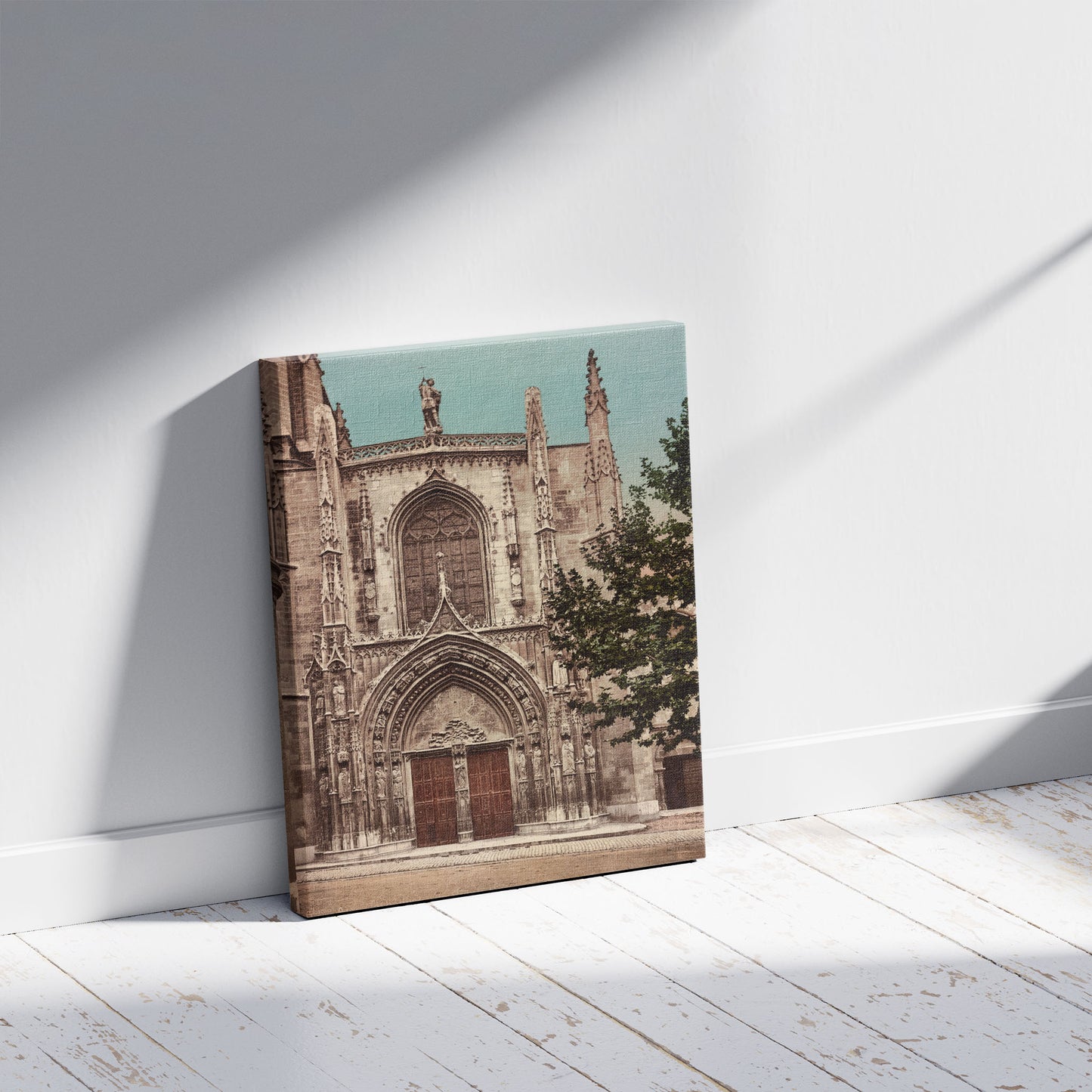 A picture of Aix. Cathédrale de Saint Sauveur, a mockup of the print leaning against a wall