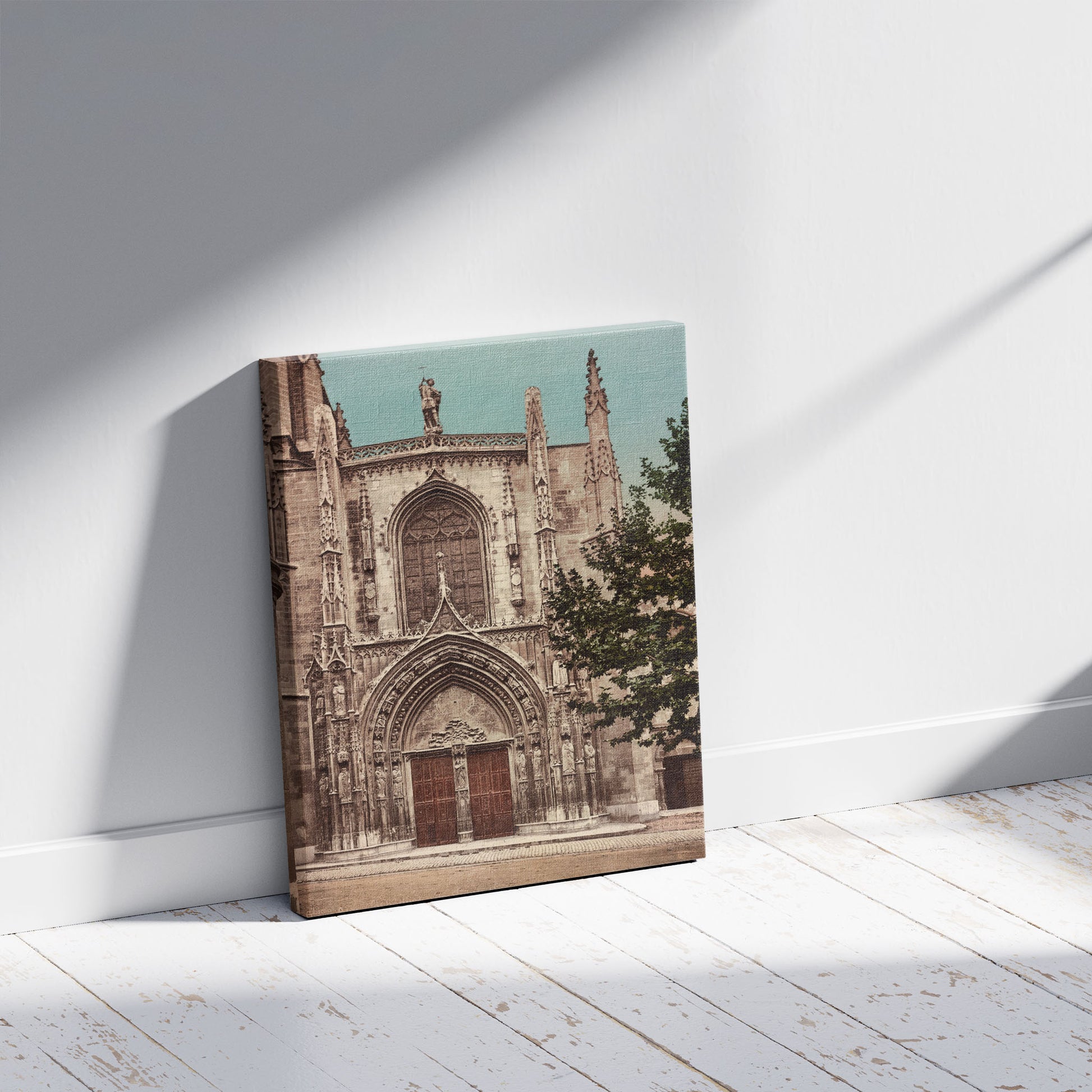 A picture of Aix. Cathédrale de Saint Sauveur, a mockup of the print leaning against a wall