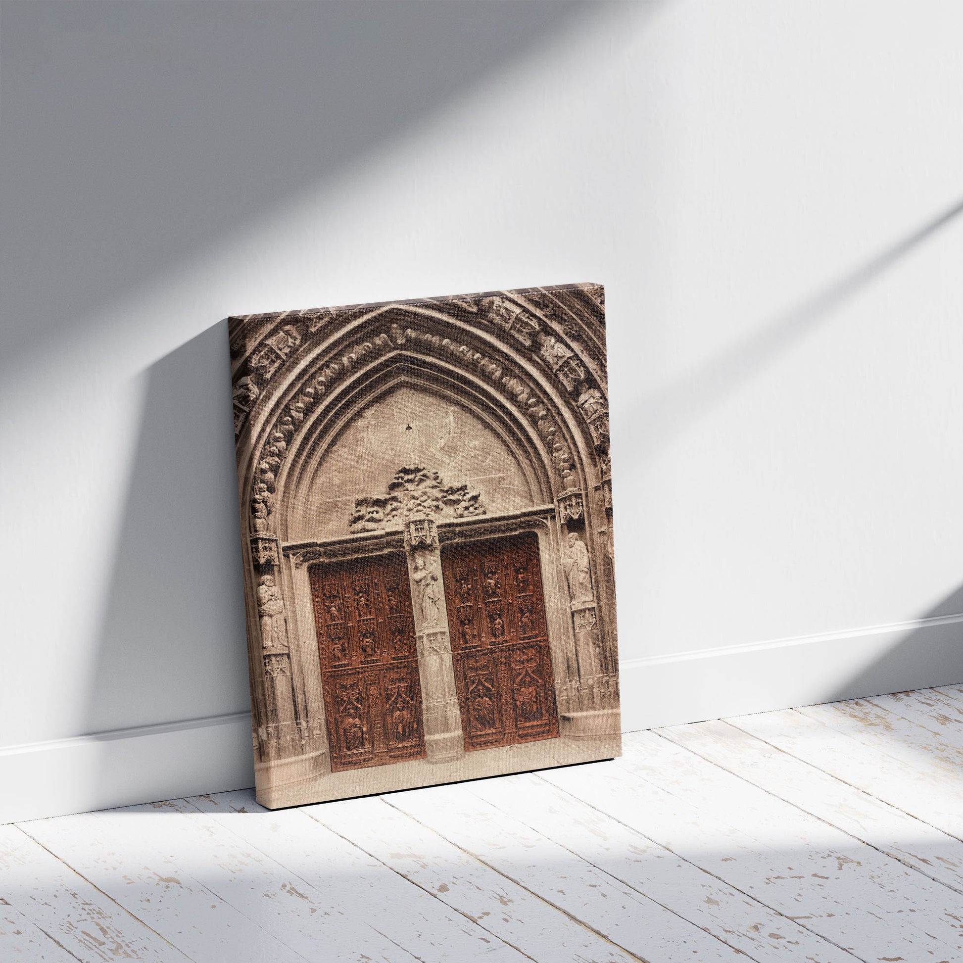 A picture of Aix. Porte de la Cathédrale de Saint Sauveur, a mockup of the print leaning against a wall