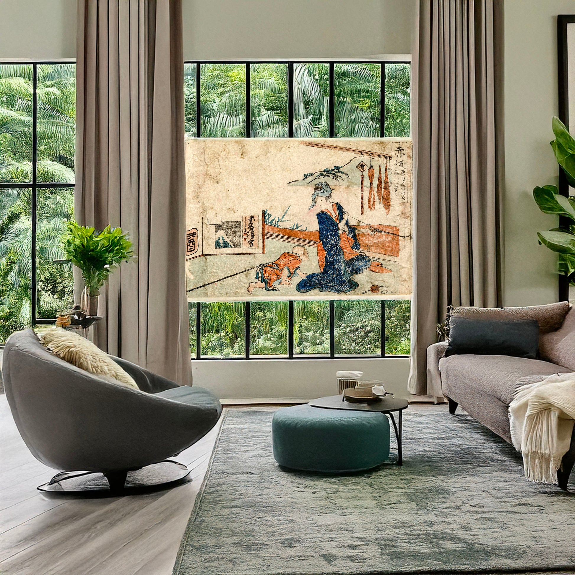 A picture of Akasaka, a mockup of the print leaning against a wall