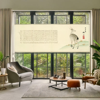 A picture of Aki no shika, a mockup of the print leaning against a wall