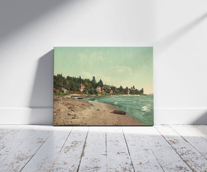 A picture of Along the shore, Harbor Point, a mockup of the print leaning against a wall