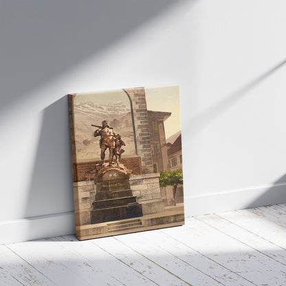 A picture of Altdorf, William Tell's Memorial, Lake Lucerne, Switzerland, a mockup of the print leaning against a wall