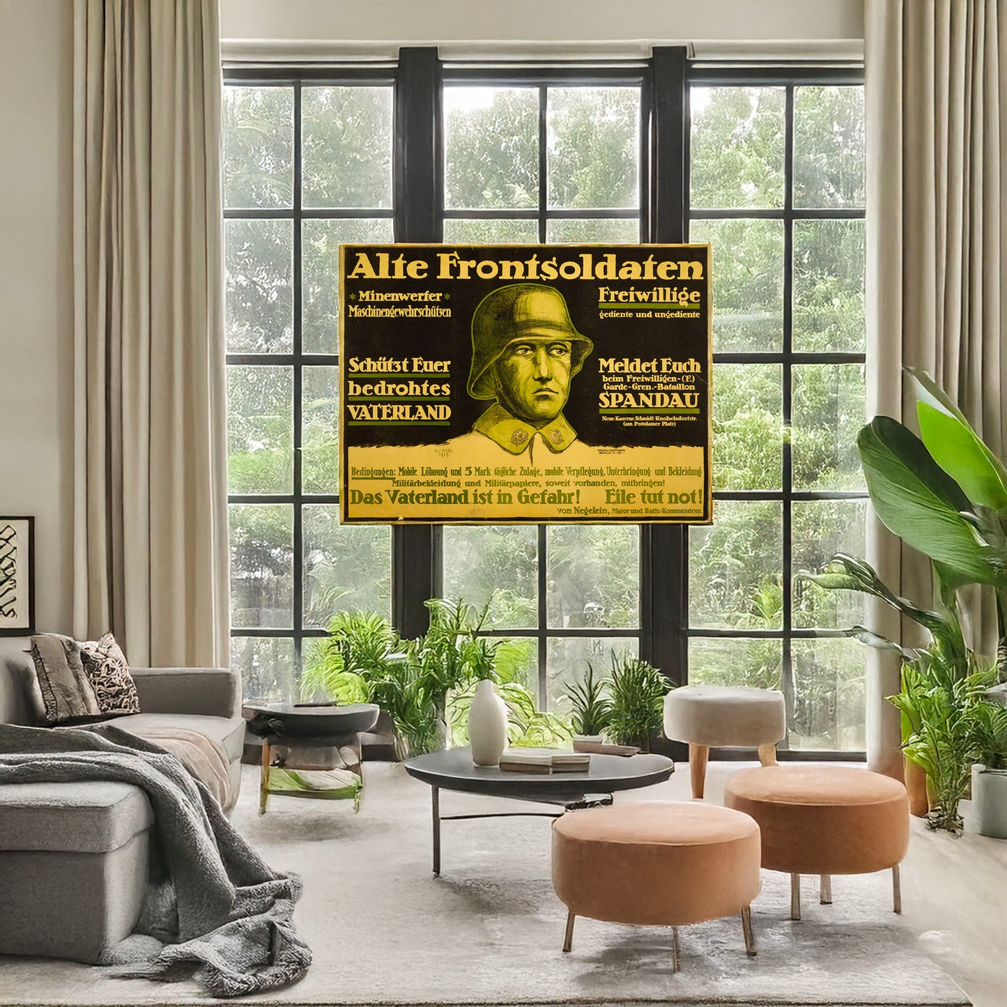 A picture of Alte Frontsoldaten ... Das Vaterland is in Gefahr! Eile tut not!, a mockup of the print leaning against a wall
