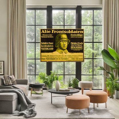 A picture of Alte Frontsoldaten ... Das Vaterland is in Gefahr! Eile tut not!, a mockup of the print leaning against a wall