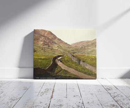 A picture of Ambleside, Kirkstone Pass, Lake District, England, a mockup of the print leaning against a wall