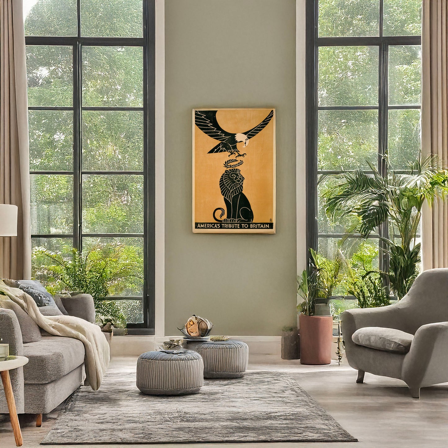 A picture of America's tribute to Britain, a mockup of the print leaning against a wall