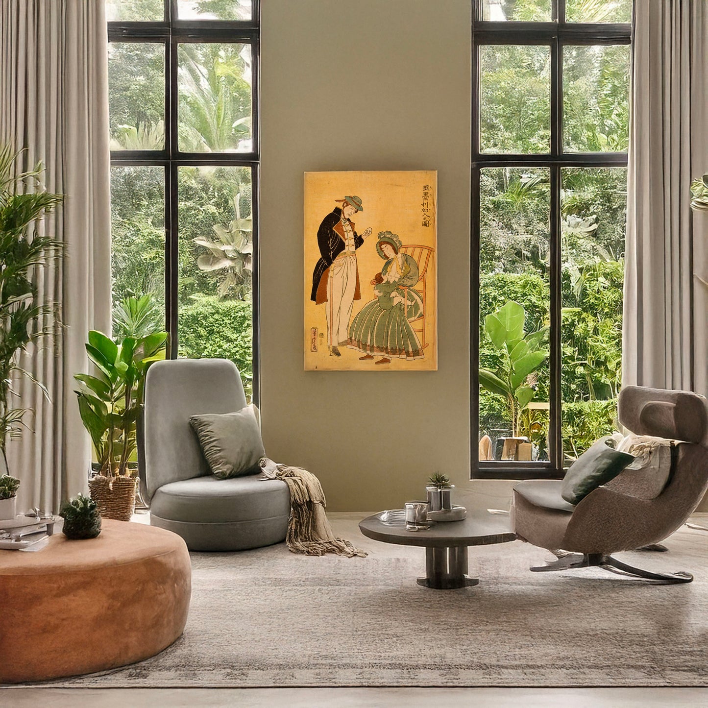 A picture of Amerikajin no zu, a mockup of the print leaning against a wall