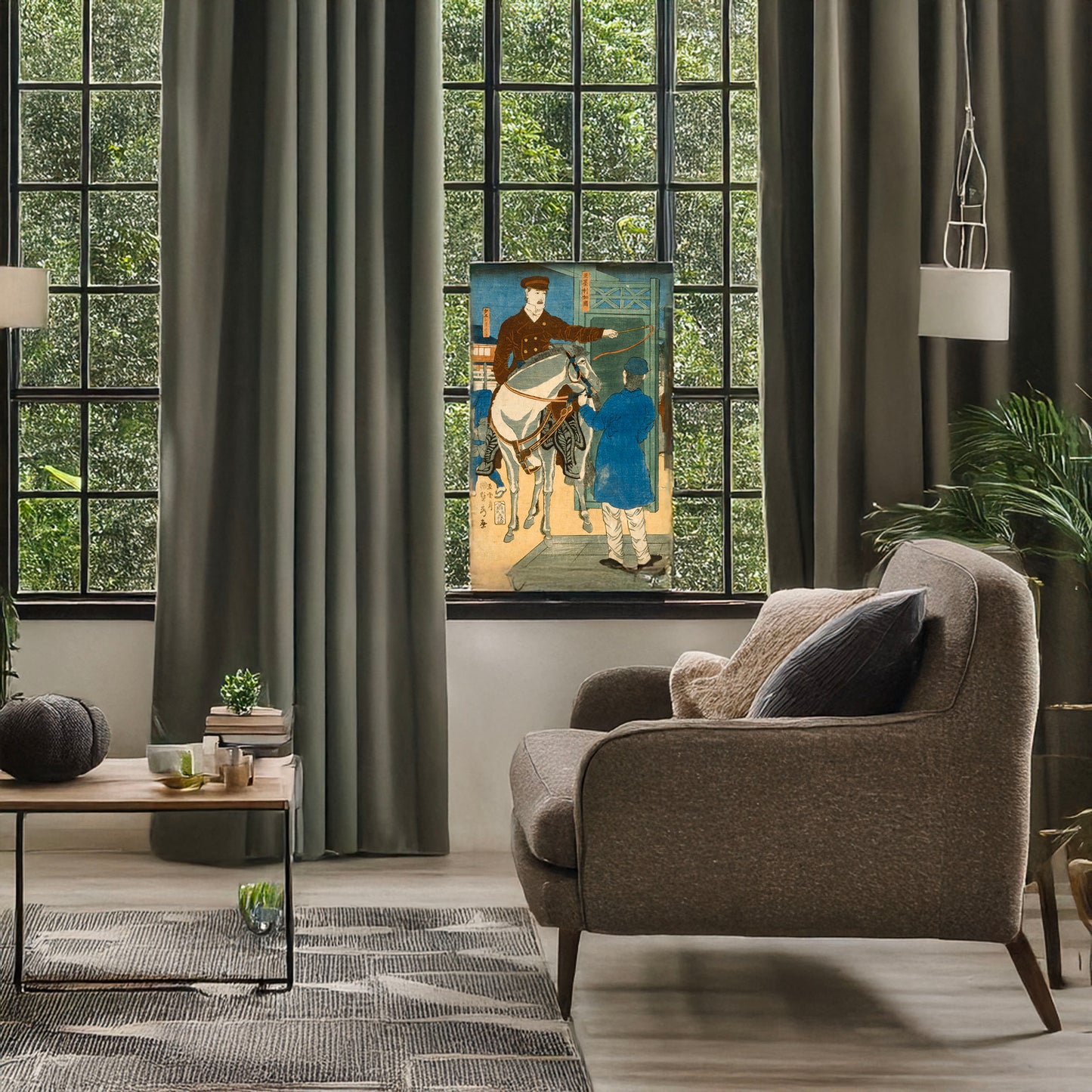 A picture of Amerikakoku, a mockup of the print leaning against a wall