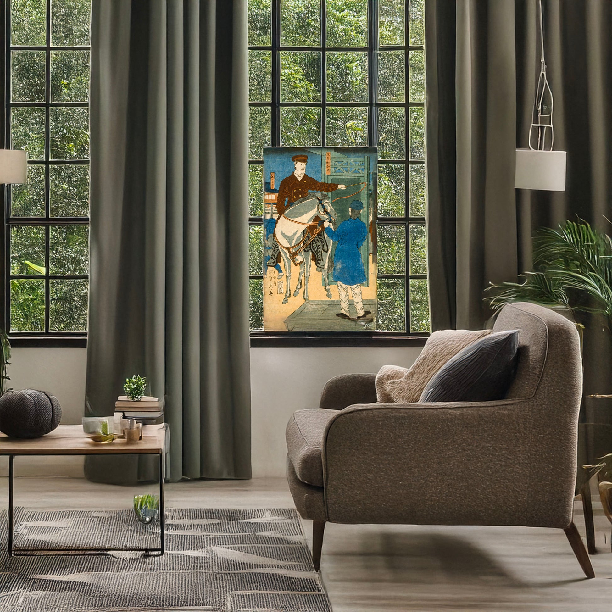 A picture of Amerikakoku, a mockup of the print leaning against a wall