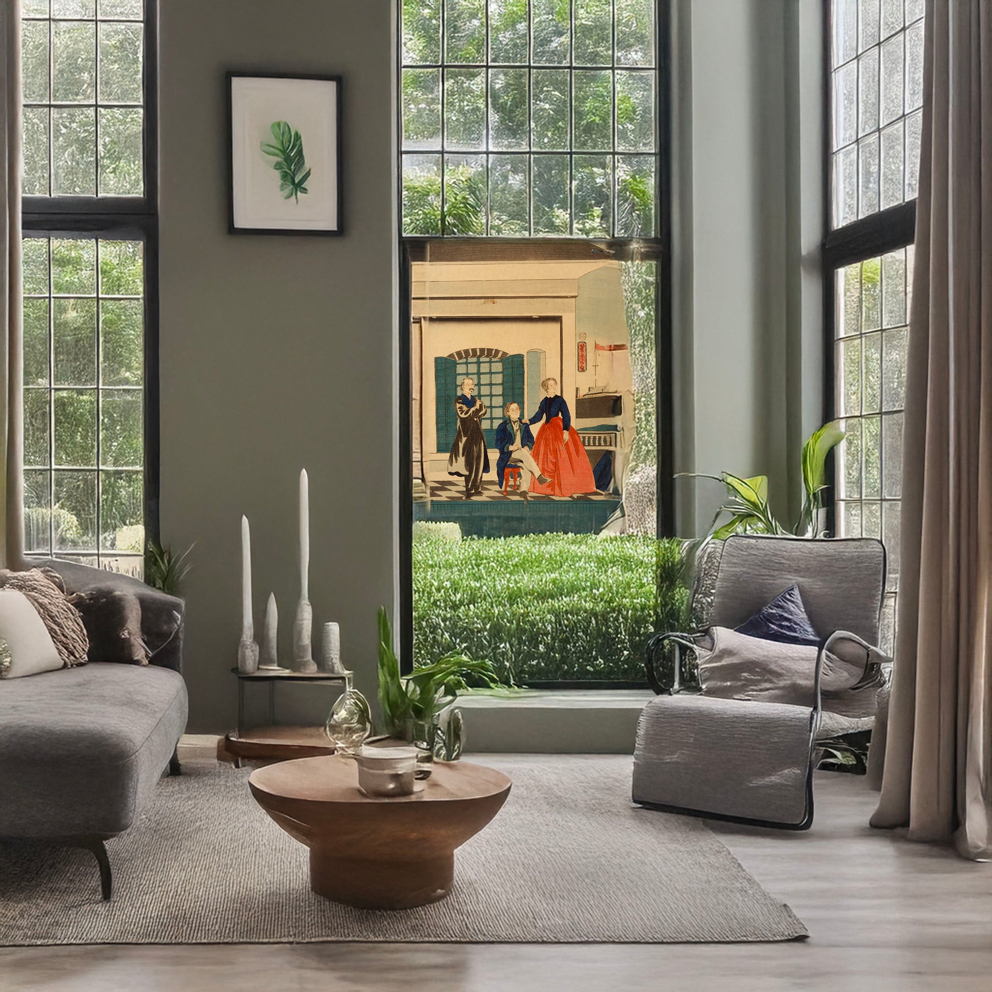 A picture of Amerikakoku, a mockup of the print leaning against a wall