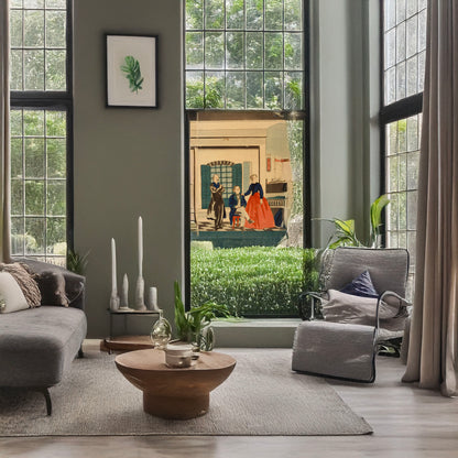 A picture of Amerikakoku, a mockup of the print leaning against a wall